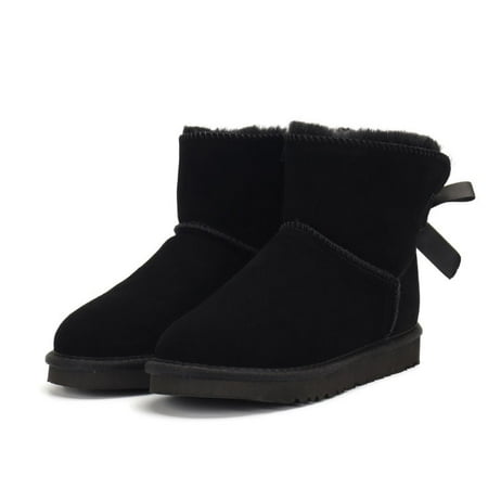 Women s Warm Boots Bowknot Winter Booties Slip On Snow Boots Wear Resistant