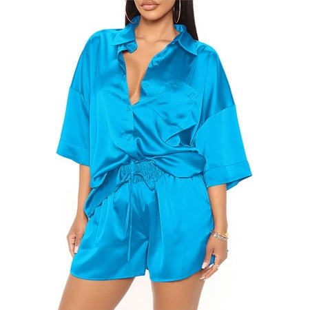 Sanviglor Ladies Nightgown Set Half Sleeve Sleepwear Elastic Waist Pajamas Baggy Lounge Sets Summer Nightwear Lake Blue 2XL
Sanviglor Ladies Nightgown Set Half Sleeve Sleepwear Elastic Waist Pajamas Baggy Lounge Sets Summer Nightwear Lake Blue 2XL