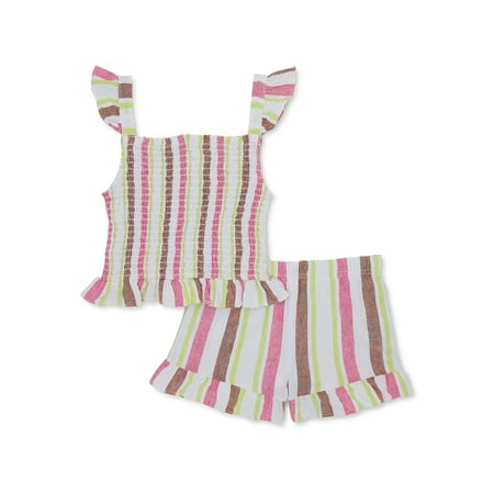 Wonder Nation Toddler Girl Ruffled Smock Top and Shorts Set 2-Piece 12M-5T