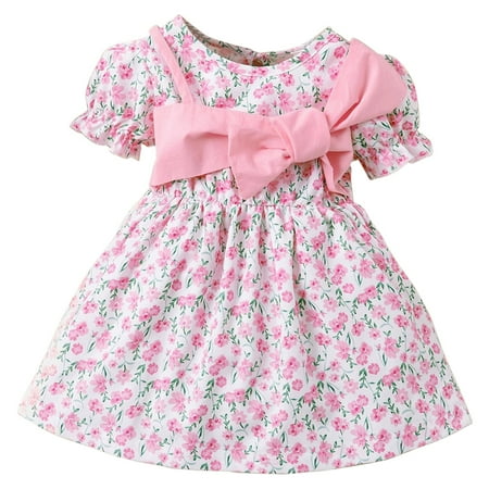 Girls Summer Short Sleeve Small Floral Pink Bow In A Princess Dress For Children Aged 1 To 6 Baby Girl Clothes
Girls Summer Short Sleeve Small Floral Pink Bow In A Princess Dress For Children Aged 1 To 6 Baby Girl Clothes