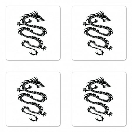 Japanese Dragon Coaster Set of 4 Black Silhouette Tribal Design Medieval Serpent with Claws Square Hardboard Gloss Coasters Standard Size Black White Grey by Ambesonne
Japanese Dragon Coaster Set of 4 Black Silhouette Tribal Design Medieval Serpent with Claws Square Hardboard Gloss Coasters Standard Size Black White Grey by Ambesonne
