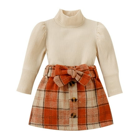 BULLPIANO Toddler Baby Girl Spring Fall Sets Turtleneck Ribbed Solid Color Long Sleeve Tops +Plaid Skirts 2Pcs Outfits
BULLPIANO Toddler Baby Girl Spring Fall Sets Turtleneck Ribbed Solid Color Long Sleeve Tops +Plaid Skirts 2Pcs Outfits