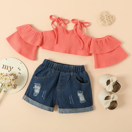 Hunpta Toddler Kids Baby Girls Strap Off Shoulder Ribbed Short T Shirt Tops Denim Shorts 2PCS Outfits Clothes Set
Hunpta Toddler Kids Baby Girls Strap Off Shoulder Ribbed Short T Shirt Tops Denim Shorts 2PCS Outfits Clothes Set