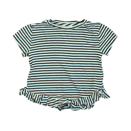 Pre-owned Crewcuts Girls Navy | White T-Shirt size: 3-4T