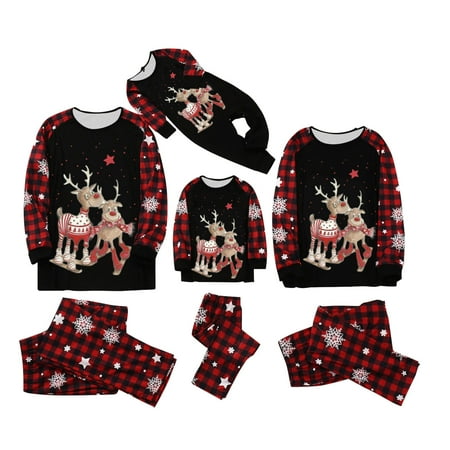 Christmas Family Pajamas Matching Sets Plaid Xmas Deer Sleepwear for Family Mens Womens