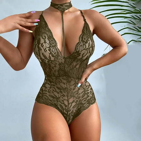 Qcmgmg Deep V Babydoll Lingerie for Women Sleepwear One-Piece Lace Bodysuit Sexy Halter See Through Teddy
Qcmgmg Deep V Babydoll Lingerie for Women Sleepwear One-Piece Lace Bodysuit Sexy Halter See Through Teddy