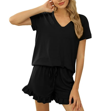 HAXMNOU Ladies Spring And Summer Solid Color Casual Drawstring Shorts Short Sleeve Pajamas Women s Shorts Home Set Black XL
HAXMNOU Ladies Spring And Summer Solid Color Casual Drawstring Shorts Short Sleeve Pajamas Women s Shorts Home Set Black XL