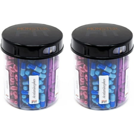 Monster Jr Supplement Dispenser with Labels - Holds Small Medium Medication Vitamins and Easily Dispense from One Container Includes Compartment Labels (Monster Jr - 2 Pack)
Monster Jr Supplement Dispenser with Labels - Holds Small Medium Medication Vitamins and Easily Dispense from One Container Includes Compartment Labels (Monster Jr - 2 Pack)