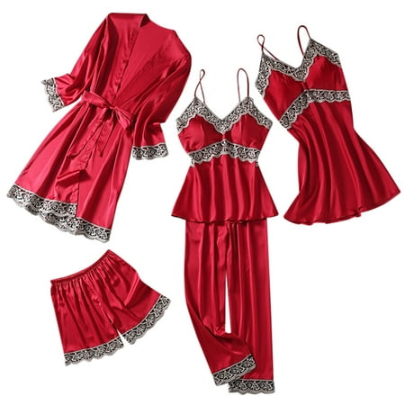 ZRBYWB Pajamas For Women s Satin Pajama Set 5Pcs Floral Lace Trim Lingerie Sleepwear Women Pajama Set
ZRBYWB Pajamas For Women s Satin Pajama Set 5Pcs Floral Lace Trim Lingerie Sleepwear Women Pajama Set