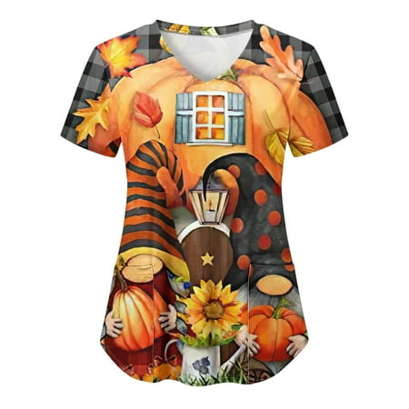 Womens Active Tops Loose Fit Women Casual V Neck Thanksgiving Day Print Short Sleeve Work Shirt Pocket Top Long Sleeve under Scrub Tops Women
Womens Active Tops Loose Fit Women Casual V Neck Thanksgiving Day Print Short Sleeve Work Shirt Pocket Top Long Sleeve under Scrub Tops Women