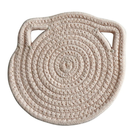Heat-resisting Cotton Rope Placemat with Hanging Cartoon Cat Ears Easy To Rinse