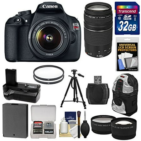 Canon EOS Rebel T5 Digital SLR Camera & EF-S 18-55mm IS & 75-300mm III Lens with 32GB Card + Battery + Grip + Backpack + Tripod + Filters + Tele\/Wide Lens Kit Canon EOS Rebel T5 Digital SLR Camera & EF-S 18-55mm IS & 75-300mm III Lens with 32GB Card + Battery + Grip + Backpack + Tripod + Filters + Tele\/Wide Lens Kit