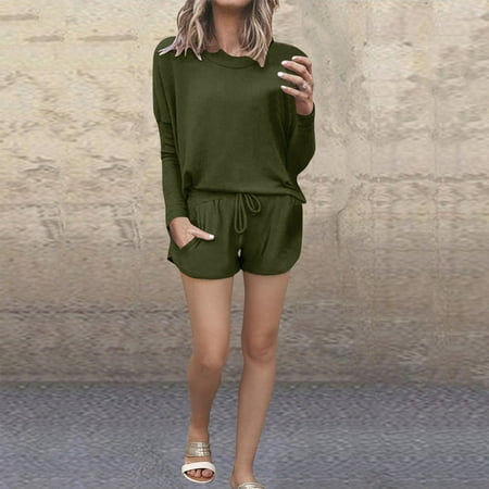 Womens suits Womens Solid Color T-shirt Long Sleeve Top Shorts Home Pajamas Casual Sets
Womens suits Womens Solid Color T-shirt Long Sleeve Top Shorts Home Pajamas Casual Sets