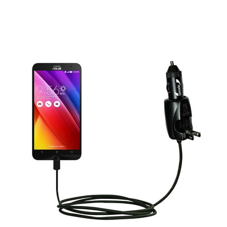 Intelligent Dual Purpose DC Vehicle and AC Home Wall Charger suitable for the Asus ZenFone 2E - Two critical functions, one unique charger - Uses Goma