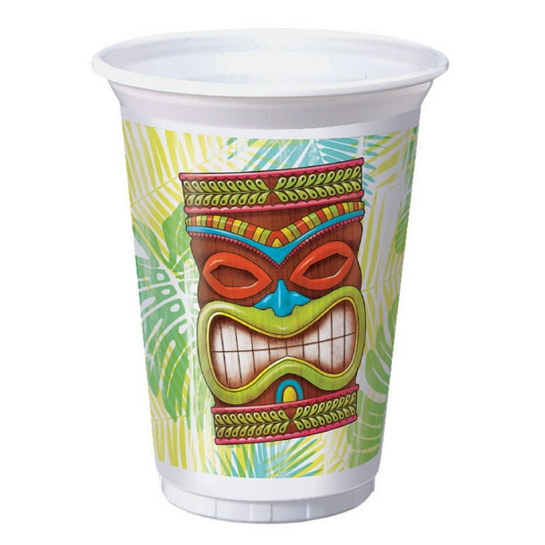 Tiki Time 8 Ct 16 oz Plastic Tumbler Cups Summer Pool Party Luau