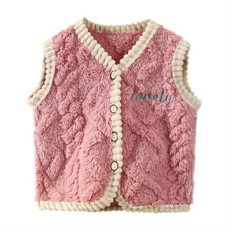 0-6T Toddler Baby Boys Girls Fleece Button Down Vest Sleeveless Fall Winter Warm Outerwear