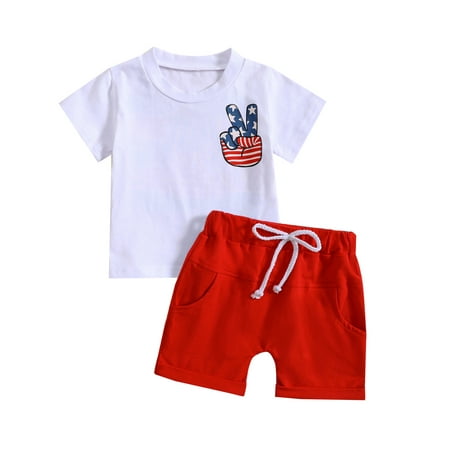 Arvbitana Toddler Boys 4th of July Outfits Short Sleeve Graphic T-Shirt + Solid Color Shorts Set Independence Day 
Arvbitana Toddler Boys 4th of July Outfits Short Sleeve Graphic T-Shirt + Solid Color Shorts Set Independence Day