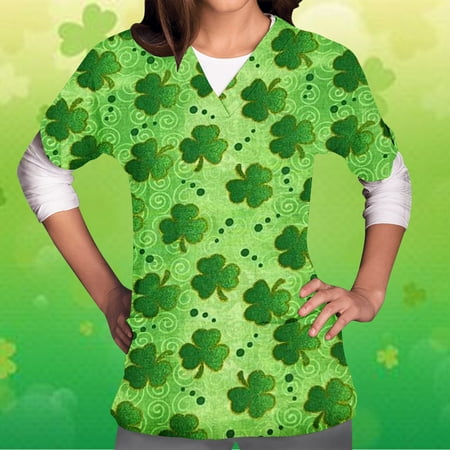Womens Scrub Tops St Patricks Day Cute Working Uniform Short Sleeve Nurses Tunic Clinic Carer Blouse with Pockets
Womens Scrub Tops St Patricks Day Cute Working Uniform Short Sleeve Nurses Tunic Clinic Carer Blouse with Pockets