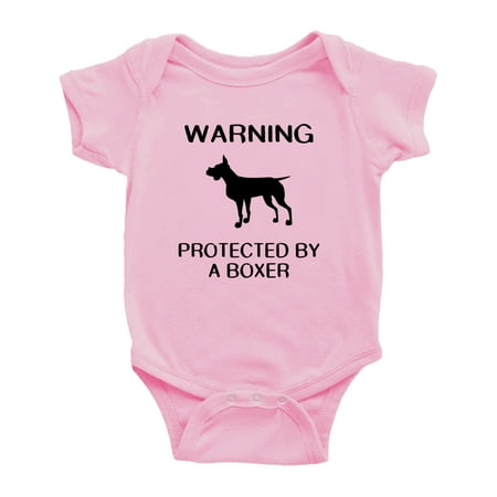 Warning: Protected by A Boxer Dog Funny Baby Rompers Baby Clothes (Pink 18-24 Months)