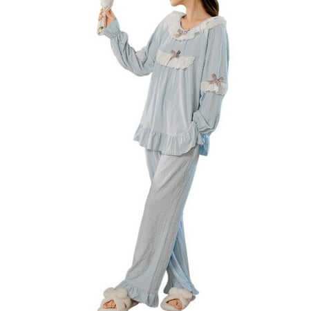 Homgro Women s Victorian Pajama Set 100 Cotton Long Sleeve Pj Sleepwear Ruffled Pant Crew Neck Style2 12
Homgro Women s Victorian Pajama Set 100 Cotton Long Sleeve Pj Sleepwear Ruffled Pant Crew Neck Style2 12
