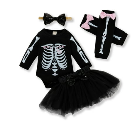 4PCS Baby Girls Black Halloween Outfits Skull Printed Romper Tutu Skirt Headband Leg Warmers 3-6 Months
4PCS Baby Girls Black Halloween Outfits Skull Printed Romper Tutu Skirt Headband Leg Warmers 3-6 Months