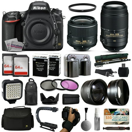 Nikon D750 DSLR Digital Camera with 18-55mm VR II + 55-300mm VR Lens + 128GB Memory + 2 Batteries + Charger + LED Video Light + Backpack + Case + Filters + Auxiliary Lenses + $50 Gift Card + More!