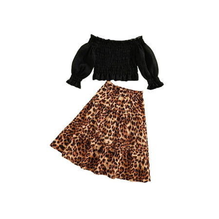 Fanvereka Girls Clothes Set Long Puff Sleeve Off-Shoulder Cropped Tops+Leopard Print Large Hem Midi Skirt
Fanvereka Girls Clothes Set Long Puff Sleeve Off-Shoulder Cropped Tops+Leopard Print Large Hem Midi Skirt