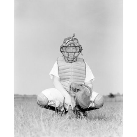Baseball catcher waiting for ball Canvas Art - (18 x 24)