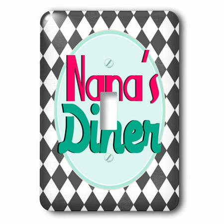 3dRose Nanas Diner sign on black - Retro hot pink turquoise teal blue 1950s 50s fifties Grandmas kitchen, Single Toggle Switch