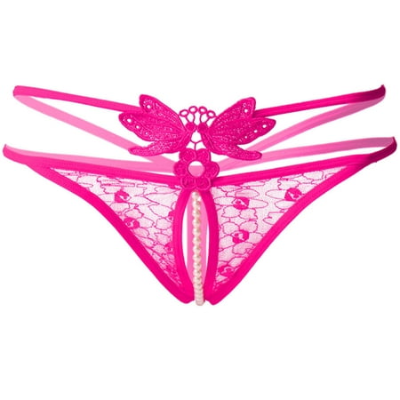 

YANXIAO Women Butterfly Lace Low Waist Underwear Panties Hollow G-string Lingerie Thongs Hot Pink 2023 one Size - Suprised Set