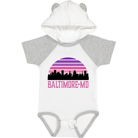 Inktastic Baltimore Maryland Gifts Retro Sunset Skyline Gift Baby Girl Bodysuit