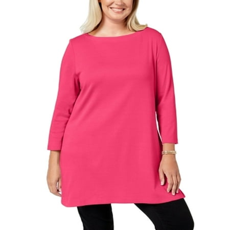 Womens Top Plus Tunic 3/4 Sleeve Boat Neck 3X