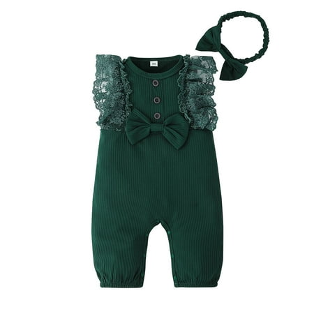 WISWELL Kids Baby Girls Summer Outfits Sleeveless Lace Ruffle Romper Overall Pants Jumpsuit Bodysuit + Headband Infant Clothes Set Dark Green 6-9M
WISWELL Kids Baby Girls Summer Outfits Sleeveless Lace Ruffle Romper Overall Pants Jumpsuit Bodysuit + Headband Infant Clothes Set Dark Green 6-9M