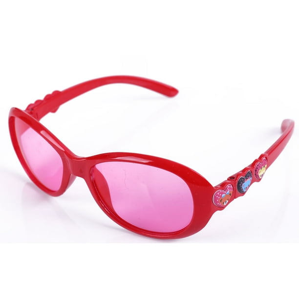 Boys Girls Bear Pattern Heart Decor Arms Plastic Rimmed Sunglass Red