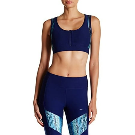 X by Gottex Women s Zip Front Sport Bra Navy/Blue Snake Print X-Large