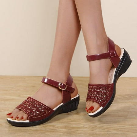 NEGJ Womens Fashion Wedges Open Toe Knot Beach Shoes Roman Slippers Sandals
