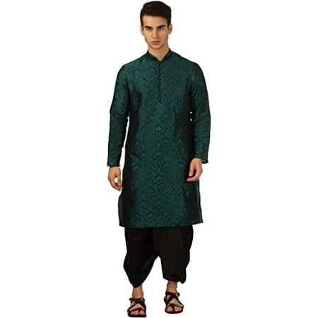 Devyom Men s Silk Straight Regular Fit Dhoti Kurta Set (Green 44)