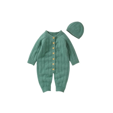 Diconna Infant Winter Jumpsuit and Cap Solid Color Long Sleeve Single-breasted Knitted Romper 0-18 Months Green 12-18 Months
Diconna Infant Winter Jumpsuit and Cap Solid Color Long Sleeve Single-breasted Knitted Romper 0-18 Months Green 12-18 Months