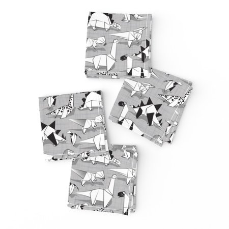 Cocktail Napkins Black And White Colorin Texture Dinos Dinosaurs T Rex Set of 4