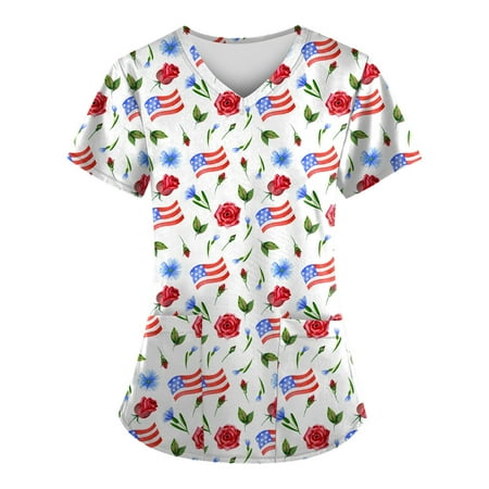 Sksloeg Scrub Top for Women Summer V-Neck Tops 4th Of July American Flag Print Fit Scrub Clothes Short Sleeve Women Working Uniform Workwear with Pocket Dark Blue XXL
Sksloeg Scrub Top for Women Summer V-Neck Tops 4th Of July American Flag Print Fit Scrub Clothes Short Sleeve Women Working Uniform Workwear with Pocket Dark Blue XXL