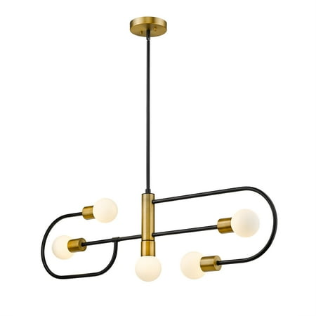 5 Light Island/Billiard Frame Finish Matte Black + Foundry Brass