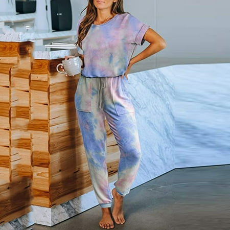 SBYOJLPB Womens Pants Clearance Womens Short Sleeve Tie-Dye Long Pajamas Set One Piece Jumpsuit Loose Sleepwear Rollbacks
SBYOJLPB Womens Pants Clearance Womens Short Sleeve Tie-Dye Long Pajamas Set One Piece Jumpsuit Loose Sleepwear Rollbacks