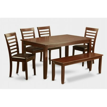 East West Furniture DUML6D-MAH-LC 6 Pc Dudley Dining Table 36x60in with 4 Ladder Back Faux Leather Chairs and 52-in Long