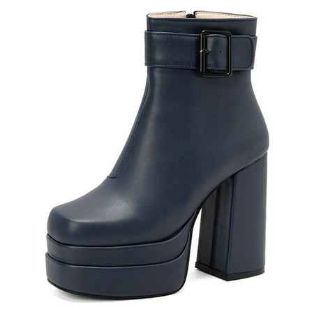 GENILU Ladies Anti Slip High Heels Booties Square Toe Shoes Wedding Block Heel Chunky Heeled Boot Blue 4.5
GENILU Ladies Anti Slip High Heels Booties Square Toe Shoes Wedding Block Heel Chunky Heeled Boot Blue 4.5