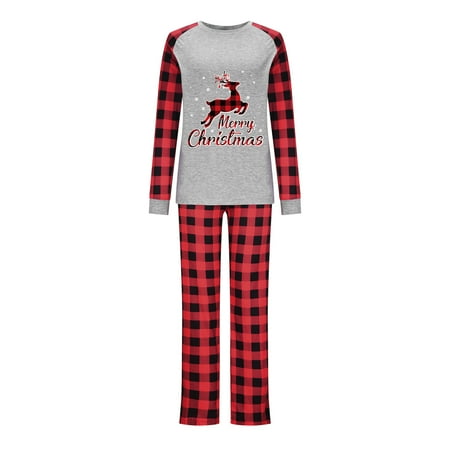 Herrnalise Parent-child Attire Christmas Suits Patchwork Plaid Printed Homewear Round Neck Long Sleeve Pajamas Two-piece Mom Sets Clothes Christmas Family