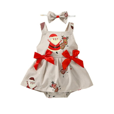 Peyakidsaa Little Baby Girls 2Pcs Christmas Outfits Santa Claus/Elk Print Sleeveless Bow Front Romper Dress + Headband Set
Peyakidsaa Little Baby Girls 2Pcs Christmas Outfits Santa Claus/Elk Print Sleeveless Bow Front Romper Dress + Headband Set
