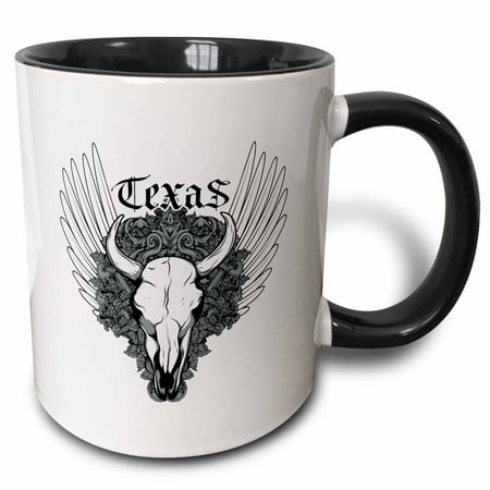 3dRose Cow Skull Wings and Texas - Two Tone Black Mug 11-ounce