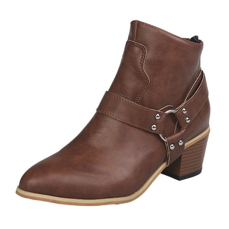 Tepsmf Womens Winter Boots Women Boots Pointed Shoes Winter Warm Casual Shoes Slip-on High Heel Fashion Boots