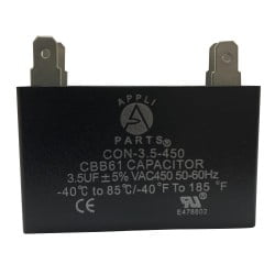 Appli Parts Fan Capacitor 3.5 mfd (microfarads) uf 450vac Terminal Connections CAP-3.5-450
Appli Parts Fan Capacitor 3.5 mfd (microfarads) uf 450vac Terminal Connections CAP-3.5-450