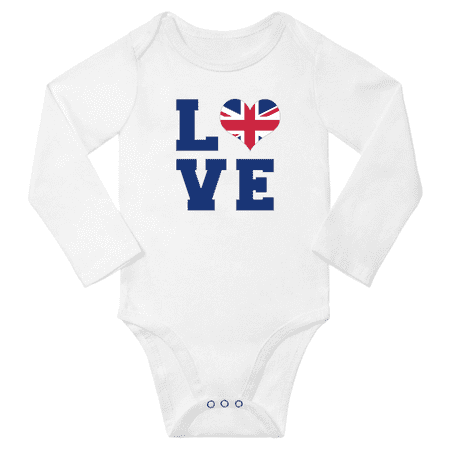 Love United Kingdom Heart Flag Baby Long Slevve Bodysuits (White 3-6 Months)